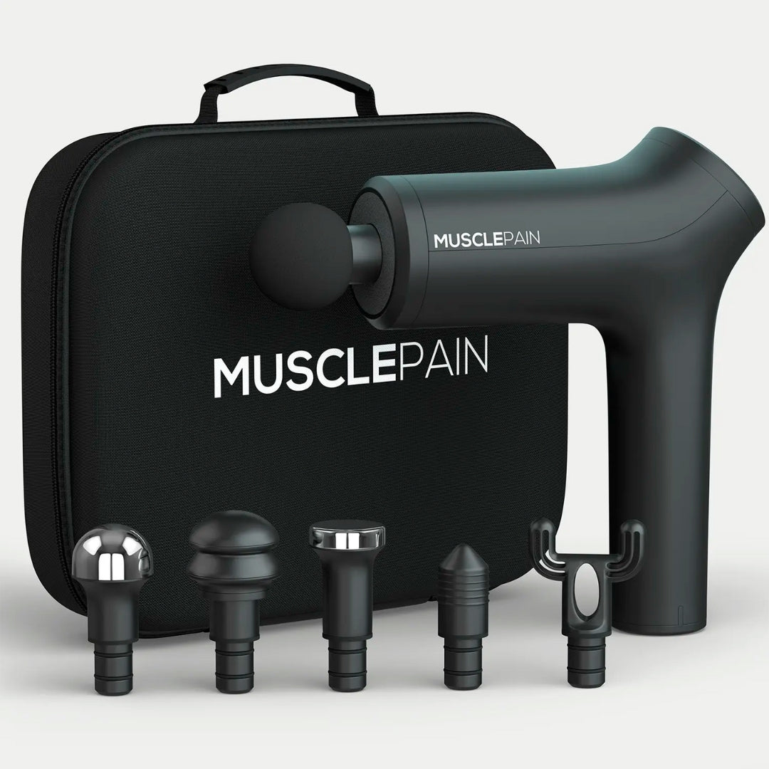 Musclepain Pro Massagepistol - 10 hastighedsindstillinger og 6 massagehoveder - for at reducere ømhed og smerter i muskler og led