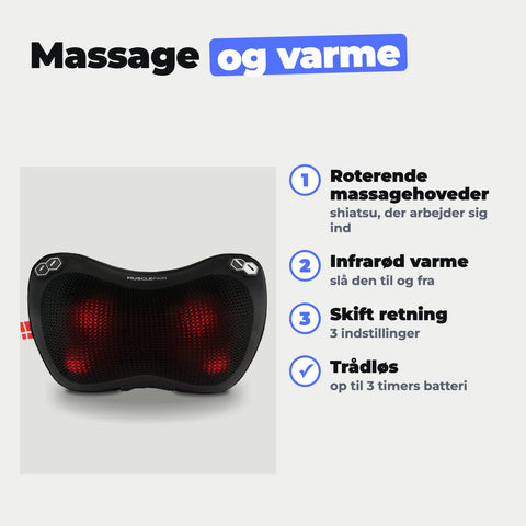MusclePillow: roterende massagehoveder, infrarød varme, skift retning, trådløs