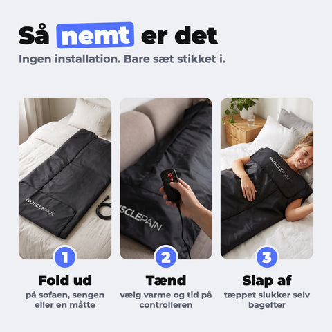 Så nemt bruger du saunatæppet: fold ud, tænd, slap af